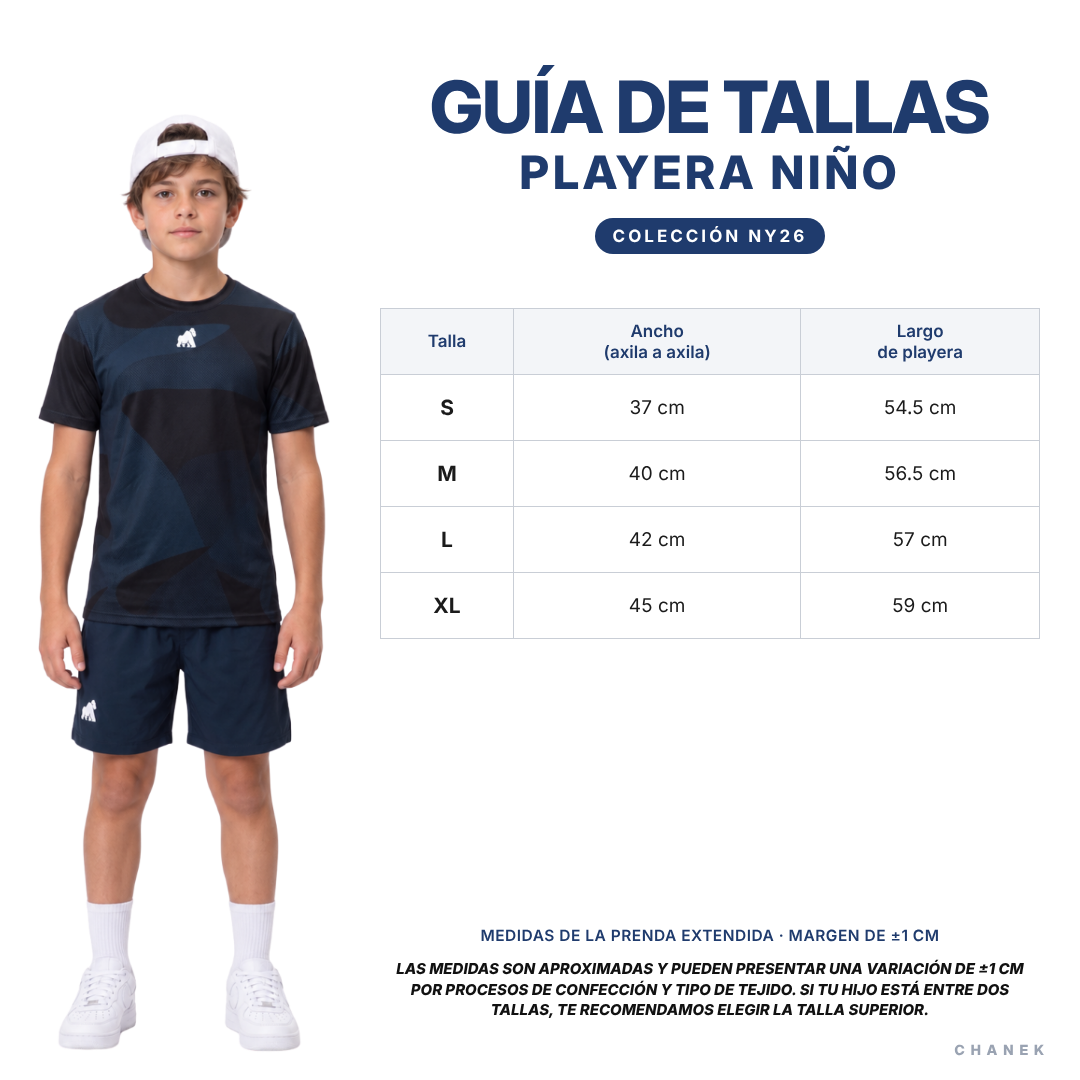 Guía de tallas niño · Colección Chanek NY26